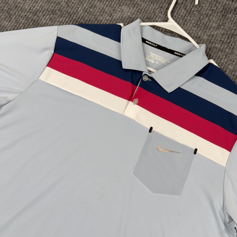 Nike Golf Polo‎ Shirt Mens XL Blue Striped Tour Performance Dri Fit Pocket